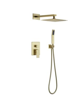 Aqua Piazza Brushed Gold Shower Set w/ 12″ Square Rain Shower and Handheld