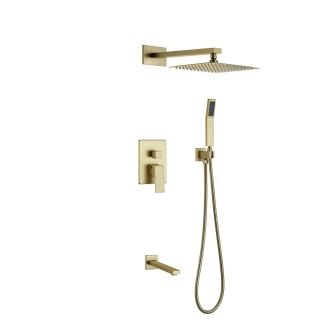 Aqua Piazza Brushed Gold Shower Set w/ 12" Square Rain Shower, Tub Filler and Handheld