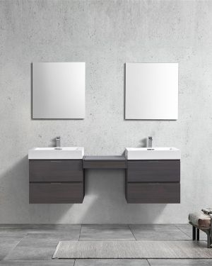 Bliss 68″ Gray Oak Wall Mount Double Sink Modern Bathroom Vanity