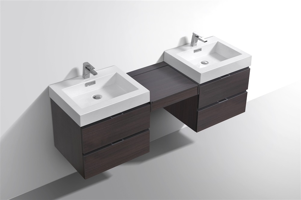 Bliss 68" Gray Oak Wall Mount Double Sink Modern Bathroom Vanity