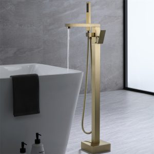 Aqua Squadra Floor Mounted Soaker Tub Faucet - Brushed Gold