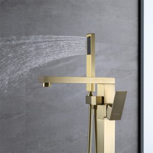 Aqua Squadra Floor Mounted Soaker Tub Faucet - Brushed Gold