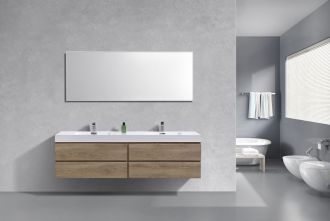 Bliss 80" Butternut Wall Mount Double Sink Modern Bathroom Vanity