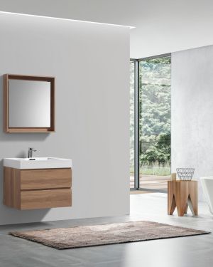 Bliss 24″ Honey Oak Wall Mount Modern Bathroom Vanity