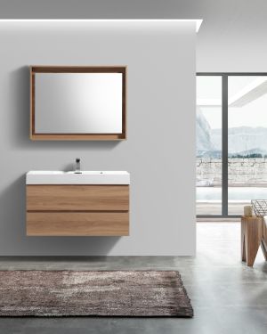 Bliss 40″ Honey Oak Wall Mount Modern Bathroom Vanity