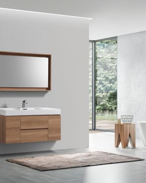 Bliss 48″ Honey Oak Wall Mount Single Sink Modern Bathroom Vanity