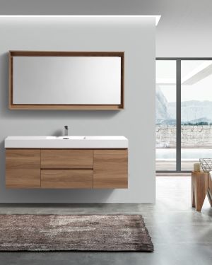 Bliss 60″ Honey Oak Wall Mount Single Sink Modern Bathroom Vanity