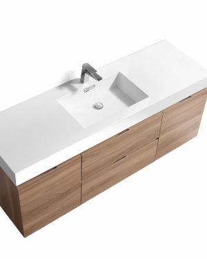Bliss 60″ Honey Oak Wall Mount Single Sink Modern Bathroom Vanity