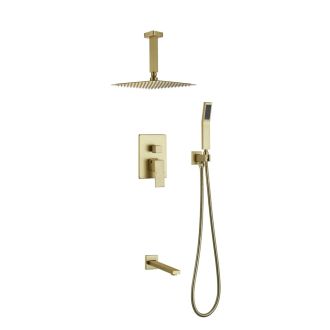 Aqua Piazza Brushed Gold Shower Set w/ 12" Ceiling Mount Square Rain Shower, Handheld and Tub Filler