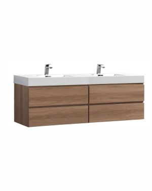 Bliss 72″ Honey Oak Wall Mount Double Sink Modern Bathroom Vanity