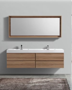 Bliss 72″ Honey Oak Wall Mount Double Sink Modern Bathroom Vanity