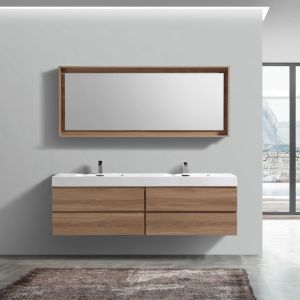 Bliss 72" Honey Oak Wall Mount Double Sink Modern Bathroom Vanity