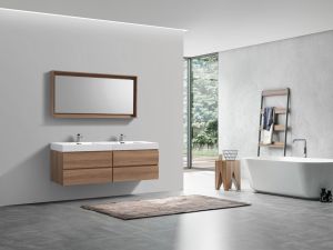 Bliss 72" Honey Oak Wall Mount Double Sink Modern Bathroom Vanity