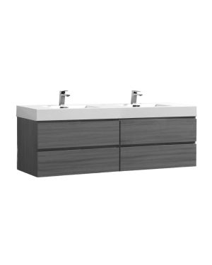 Bliss 72″ Vulcan Ash Grey Wall Mount Double Sink Modern Bathroom Vanity
