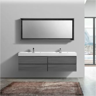Bliss 72" Vulcan Ash Grey Wall Mount Double Sink Modern Bathroom Vanity