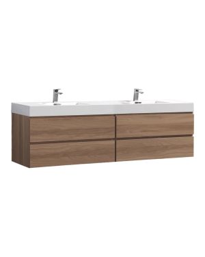 Bliss 80″ Honey Oak Wall Mount Double Sink Modern Bathroom Vanity