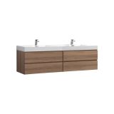 Bliss 80" Honey Oak Wall Mount Double Sink Modern Bathroom Vanity