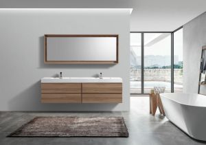 Bliss 80" Honey Oak Wall Mount Double Sink Modern Bathroom Vanity
