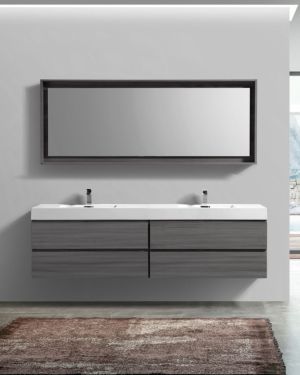 Bliss 80″ Vulcan Ash Grey Wall Mount Double Sink Modern Bathroom Vanity