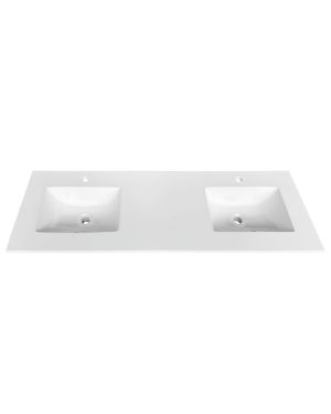 60” x 22” KubeBath White Quartz Counter-Top W/ Double Under-Mount Sink