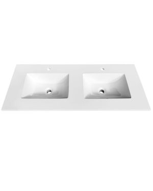 48”x 19.75” KubeBath White Quartz Counter-Top W/ Double Under-Mount Sink