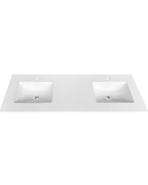 60” x 19.75” KubeBath White Quartz Counter-Top W/ Double Under-Mount Sink