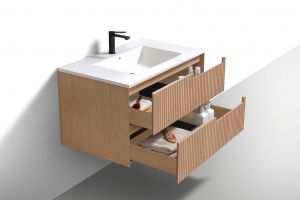 36'' Fiore Modern Wall Mount Bathroom Vanity - Oakwood - Right Handle