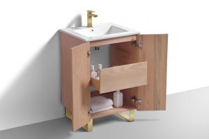 24'' Fiore Free Standing Bathroom Vanity w/ Gold Legs - Oakwood
