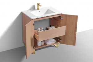32'' Fiore Free Standing Bathroom Vanity w/ Gold Legs - Oakwood