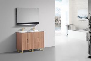 48'' Fiore Double Sink Free Standing Bathroom Vanity w/ Gold Legs - Oakwood