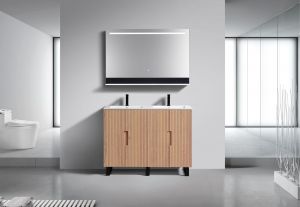 48'' Fiore Double Sink Free Standing Bathroom Vanity w/ Matte Black Legs - Oakwood