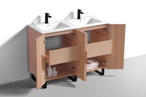 48'' Fiore Double Sink Free Standing Bathroom Vanity w/ Matte Black Legs - Oakwood