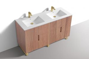 60'' Fiore Double Sink Free Standing Bathroom Vanity w/ Gold Legs - Oakwood