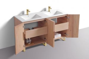 60'' Fiore Double Sink Free Standing Bathroom Vanity w/ Gold Legs - Oakwood
