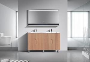 60'' Fiore Double Sink Free Standing Bathroom Vanity w/ Chrome Legs - Oakwood