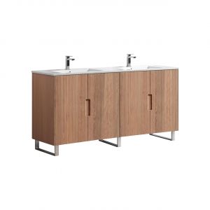 71.2'' Fiore Double Sink Free Standing Bathroom Vanity w/ Chrome Legs - Oakwood