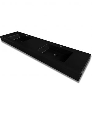 71.63”W x 18.5”L KubeBath Bliss Matte Black Graphite Finish Sink with Overflow – Double
