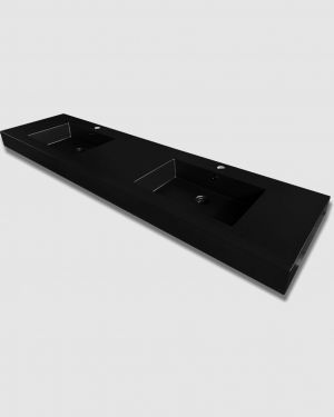 71.63”W x 18.5”L KubeBath Bliss Matte Black Graphite Finish Sink with Overflow – Double
