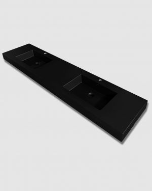 79”W x 18.5”L KubeBath Bliss Matte Black Graphite Finish Sink with Overflow – Double