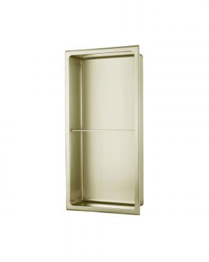 Abraccio 12” x 24” Stainless Steel Recessed Shower Niche By Kubebath – Brushed Gold w/ Shelf