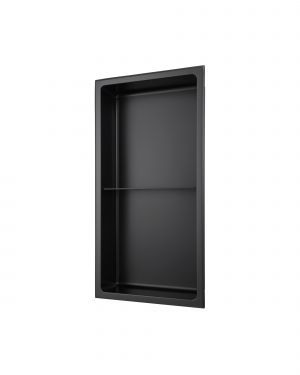 Abraccio 12” x 24” Stainless Steel Recessed Shower Niche By Kubebath – Matte Black w/ Shelf