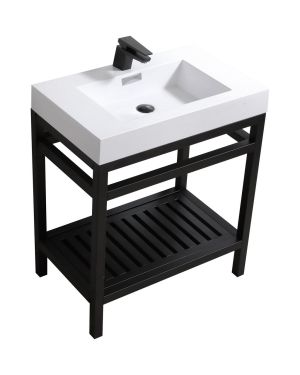 Cisco 30″ Stainless Steel Console w/ White Acrylic Sink – Matte Black