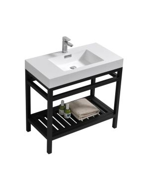 Cisco 36″ Stainless Steel Console w/ White Acrylic Sink – Matte Black