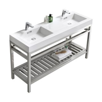 Cisco 60" Double Sink Stainless Steel Console w/ White Acrylic Sink - Chrome