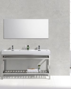 Cisco 60″ Double Sink Stainless Steel Console w/ White Acrylic Sink – Chrome
