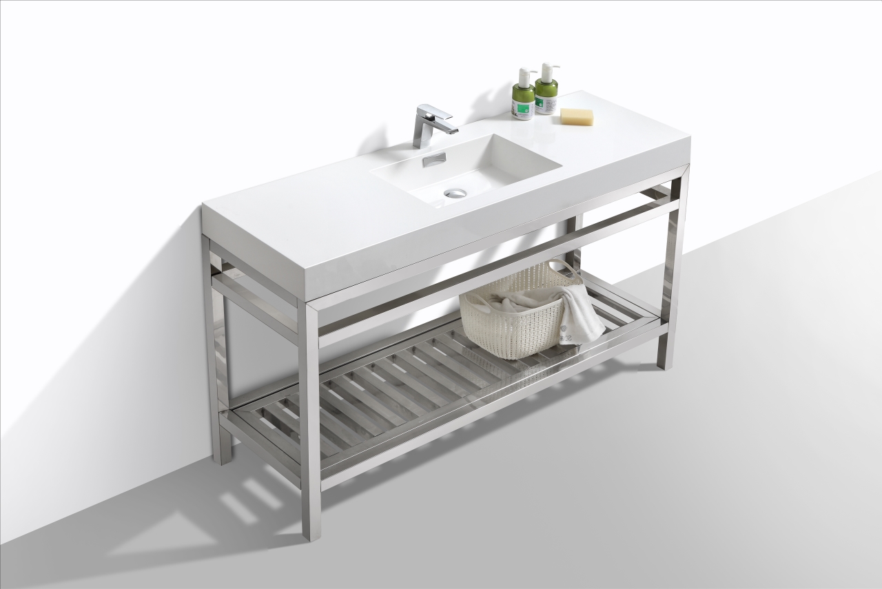 Cisco 60″ Single Sink Stainless Steel Console w/ White Acrylic Sink – Chrome
