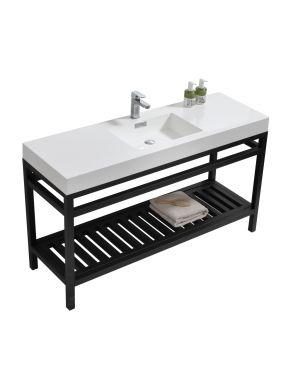 Cisco 60″ Single Sink Stainless Steel Console w/ White Acrylic Sink – Matte Black