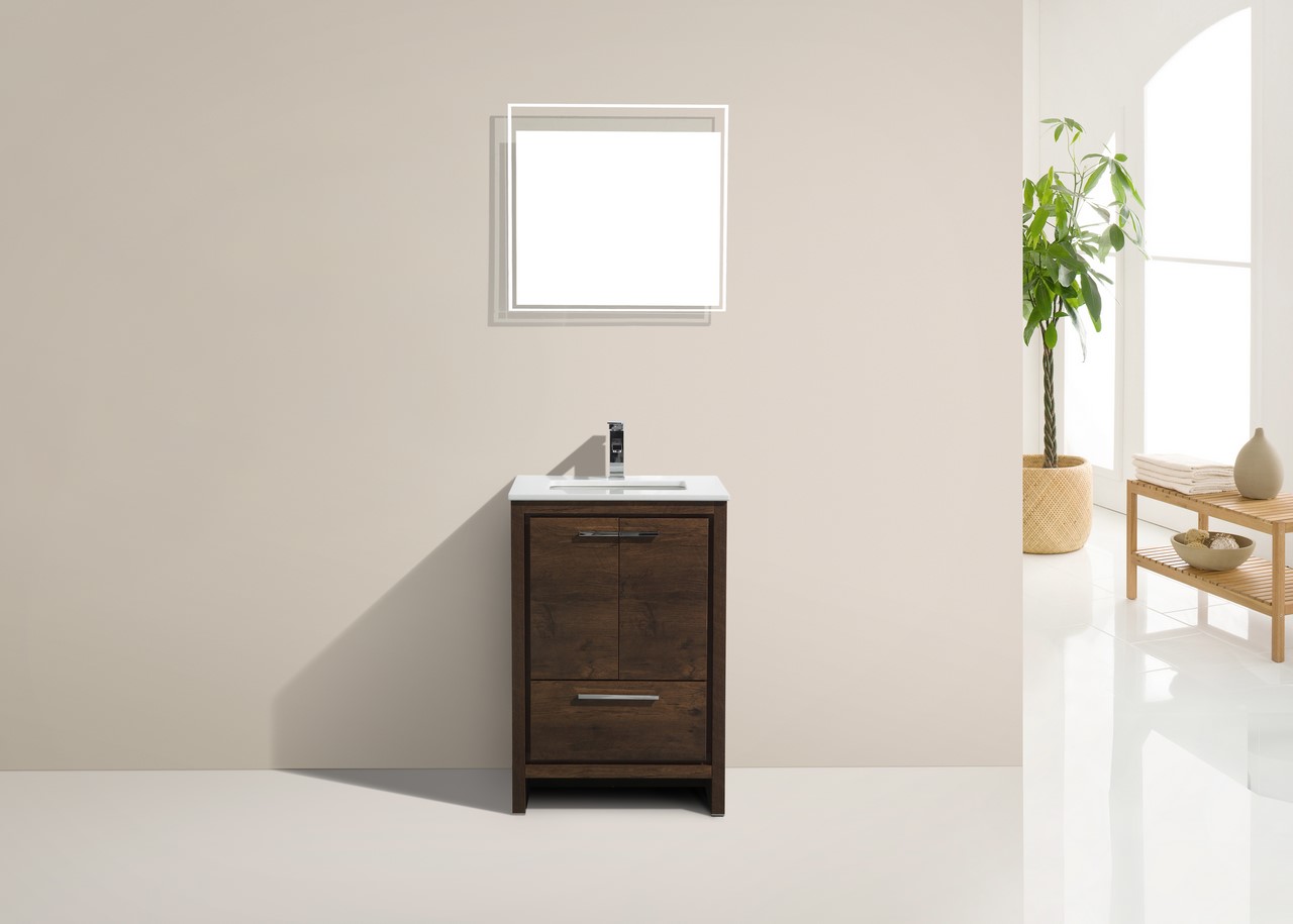 KubeBath Dolce 24″ Rose Wood Modern Bathroom Vanity with Quartz Countertop