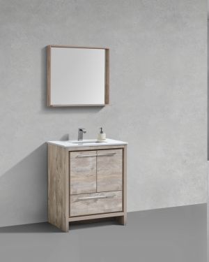 KubeBath Dolce 30″ Nature Wood Modern Bathroom Vanity with Quartz Countertop