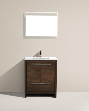 KubeBath Dolce 30″ Rose Wood Modern Bathroom Vanity with Quartz Countertop